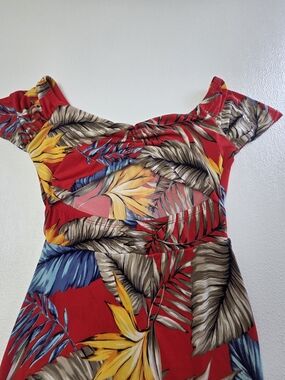 Source Unknown Red Tropical Mini Dress with Yellow & Blue Accents